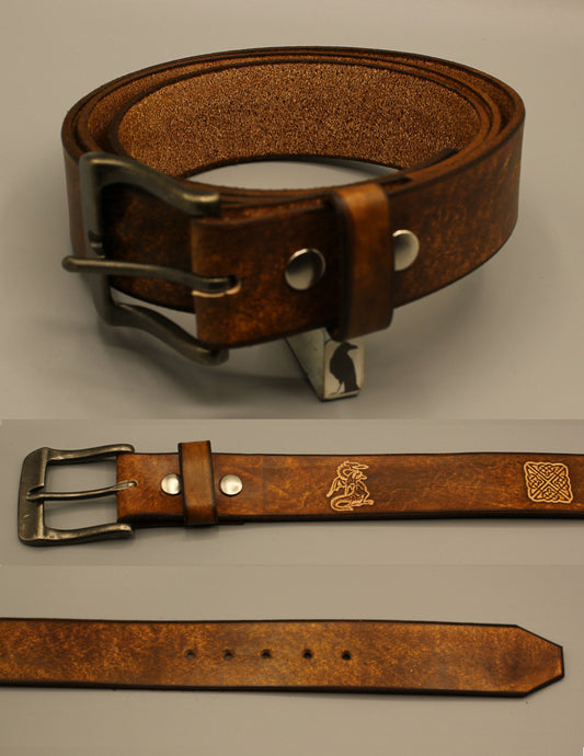 Leather Belt, Dragon and Celtic Knot