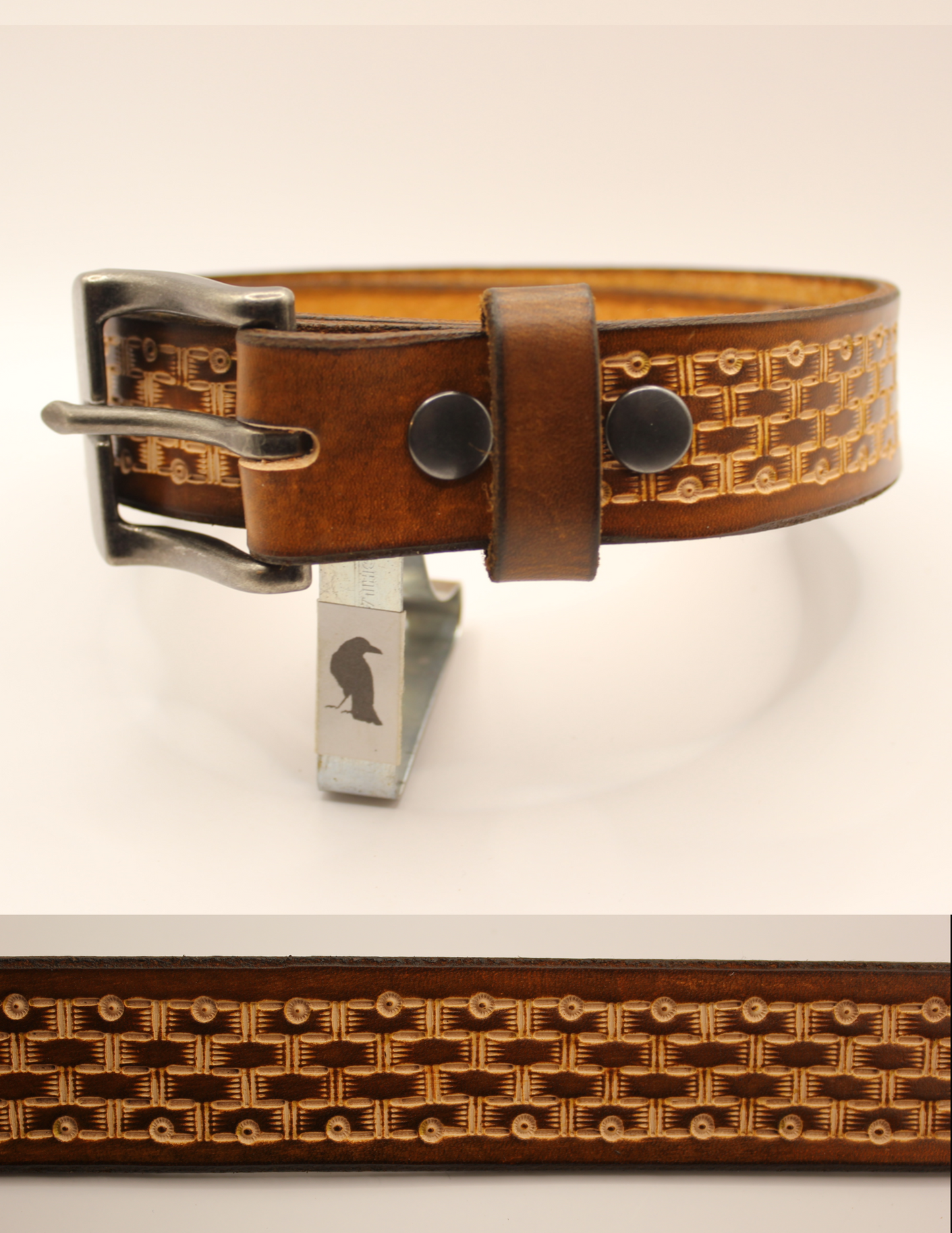 Tooled Leather Belt, Basket weave