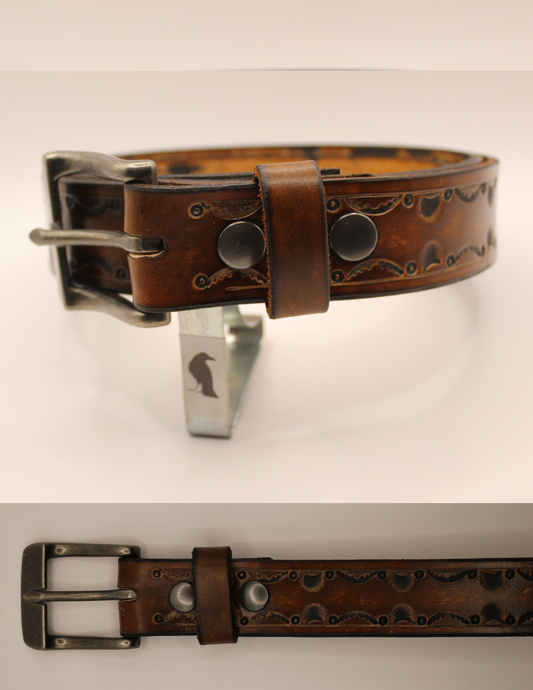 Tooled Leather Belt, Western Style #1, Antique